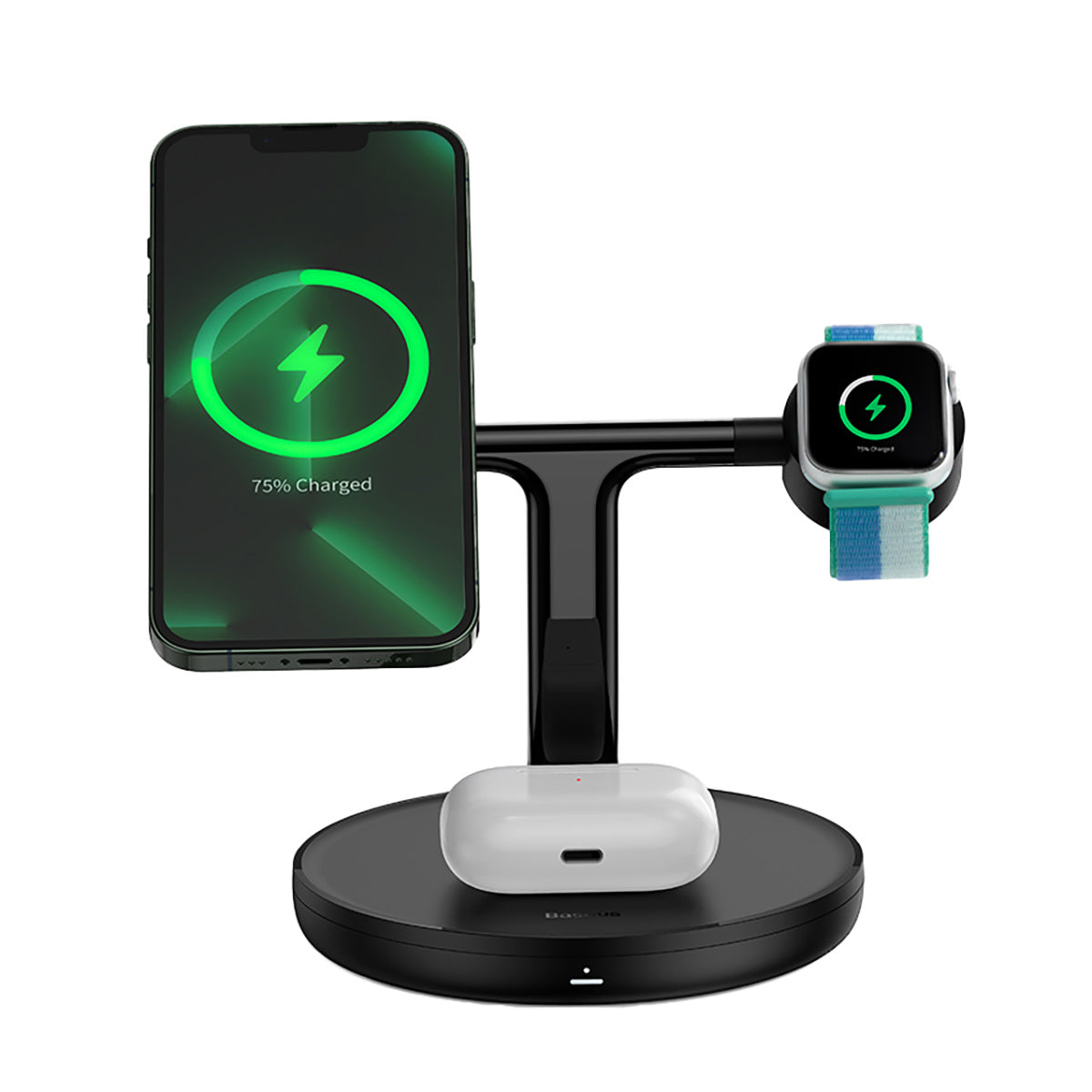 Baseus Swan ładowarka indukcyjna MagSafe stojak do iPhone, Apple Watch, AirPods + kabel USB-C 1m