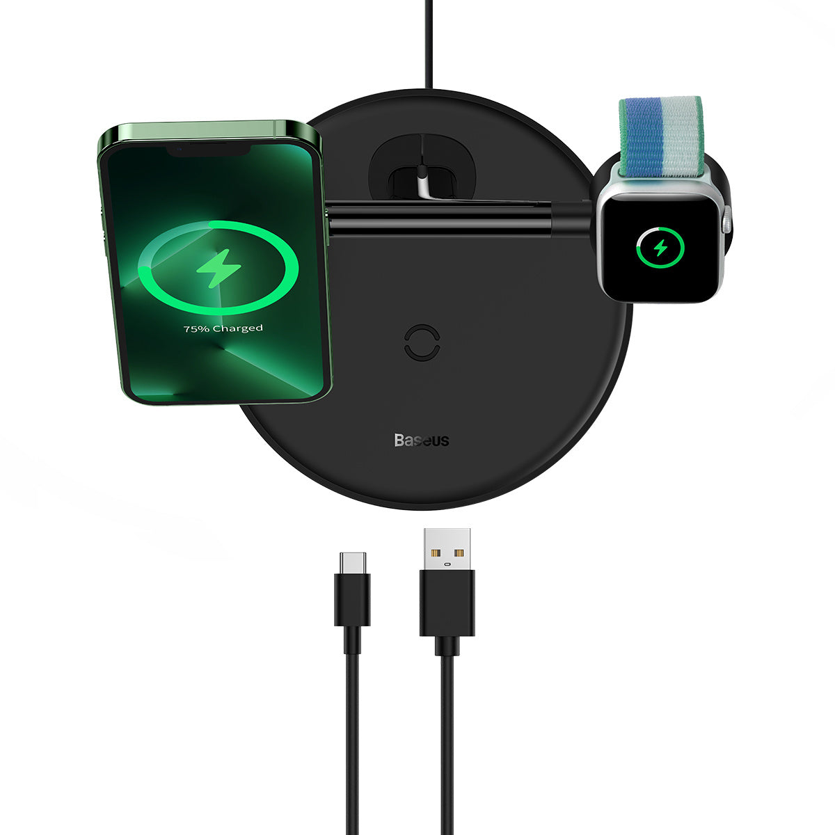 Baseus Swan ładowarka indukcyjna MagSafe stojak do iPhone, Apple Watch, AirPods + kabel USB-C 1m