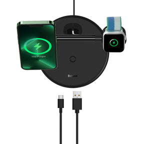 Baseus Swan ładowarka indukcyjna MagSafe stojak do iPhone, Apple Watch, AirPods + kabel USB-C 1m