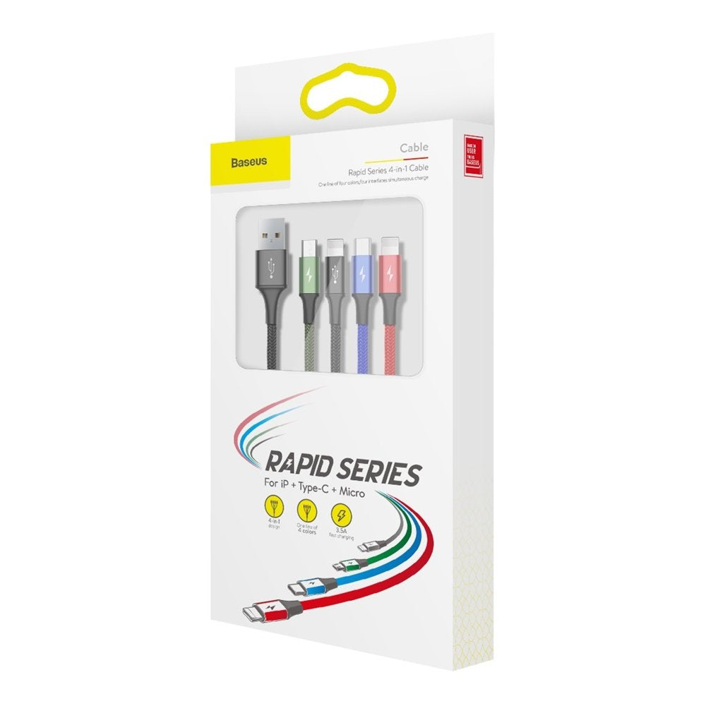 Baseus Kabel USB 4w1 2x Lightning / USB-C / micro USB w nylonowym oplocie 3,5A 1,2m