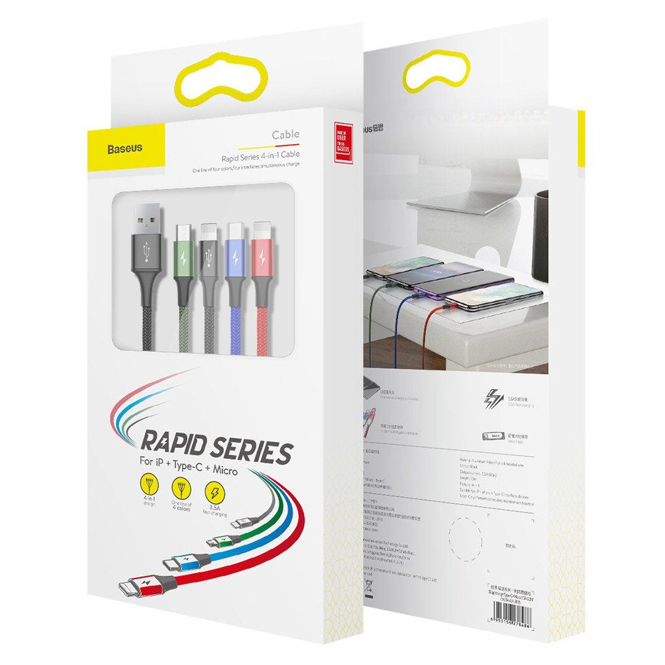 Baseus Kabel USB 4w1 2x Lightning / USB-C / micro USB w nylonowym oplocie 3,5A 1,2m