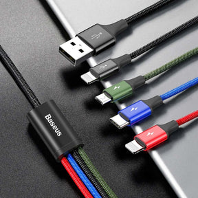 Baseus Kabel USB 4w1 2x Lightning / USB-C / micro USB w nylonowym oplocie 3,5A 1,2m