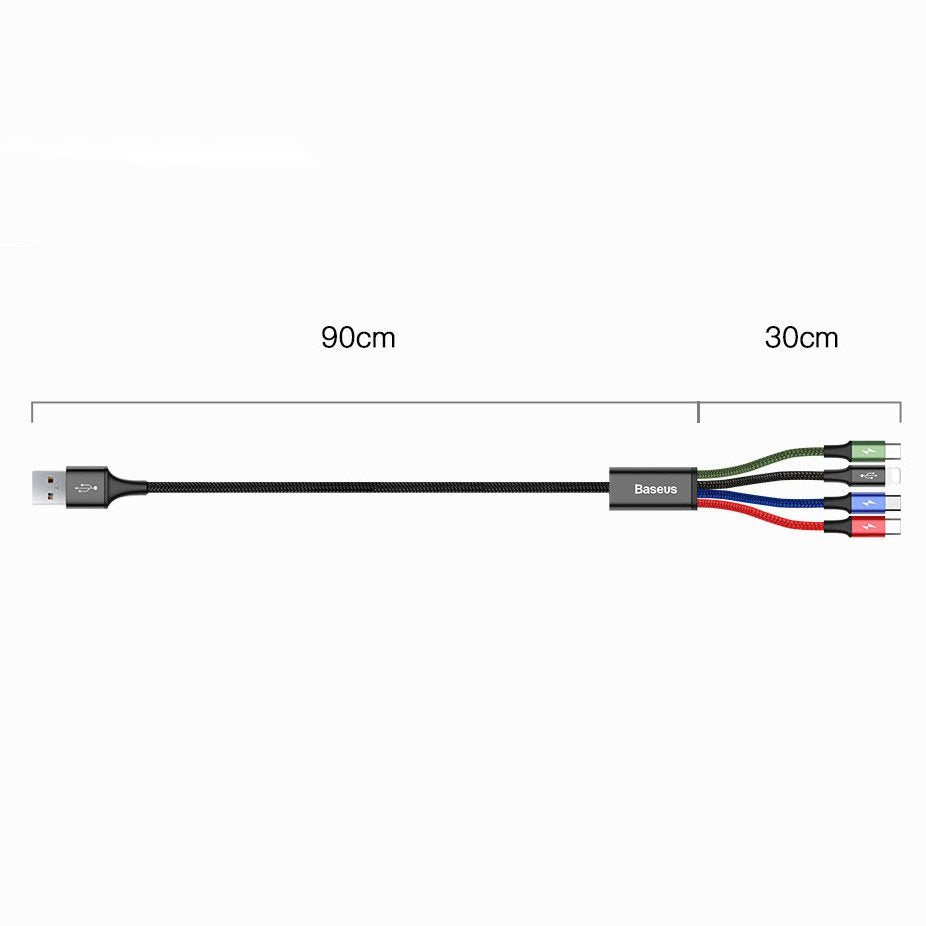 Baseus kabel przewód USB 4w1 Lightning / 2x USB Typ C / micro USB w nylonowym oplocie 3.5A 1.2m czarny (CA1T4-B01)
