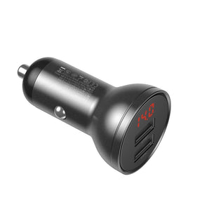 Baseus Ładowarka samochodowa 2x USB 4,8A 24W z LCD + kabel 3w1 USB-C / micro USB / Lightning 1,2m