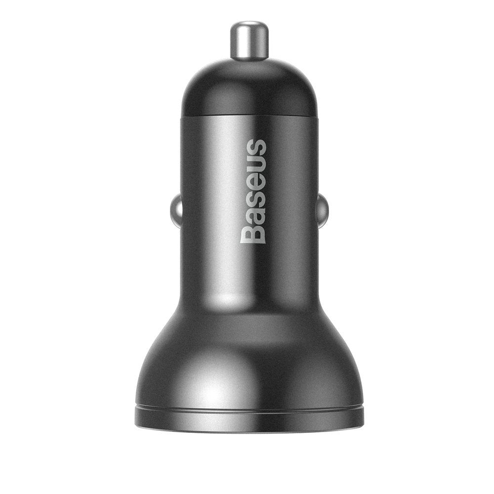 Baseus Ładowarka samochodowa 2x USB 4,8A 24W z LCD + kabel 3w1 USB-C / micro USB / Lightning 1,2m
