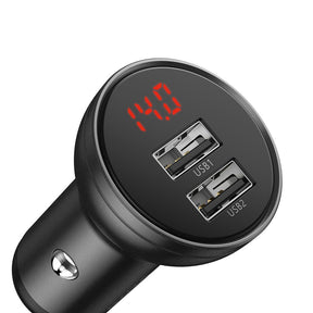Baseus Ładowarka samochodowa 2x USB 4,8A 24W z LCD + kabel 3w1 USB-C / micro USB / Lightning 1,2m