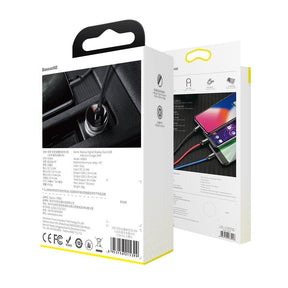 Baseus Ładowarka samochodowa 2x USB 4,8A 24W z LCD + kabel 3w1 USB-C / micro USB / Lightning 1,2m