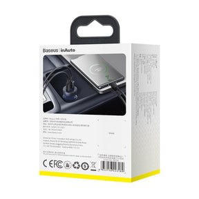Baseus Ładowarka samochodowa USB-A / USB-C 65W SCP Quick Charge 4.0+ Power Delivery 3.0 z ekranem LCD