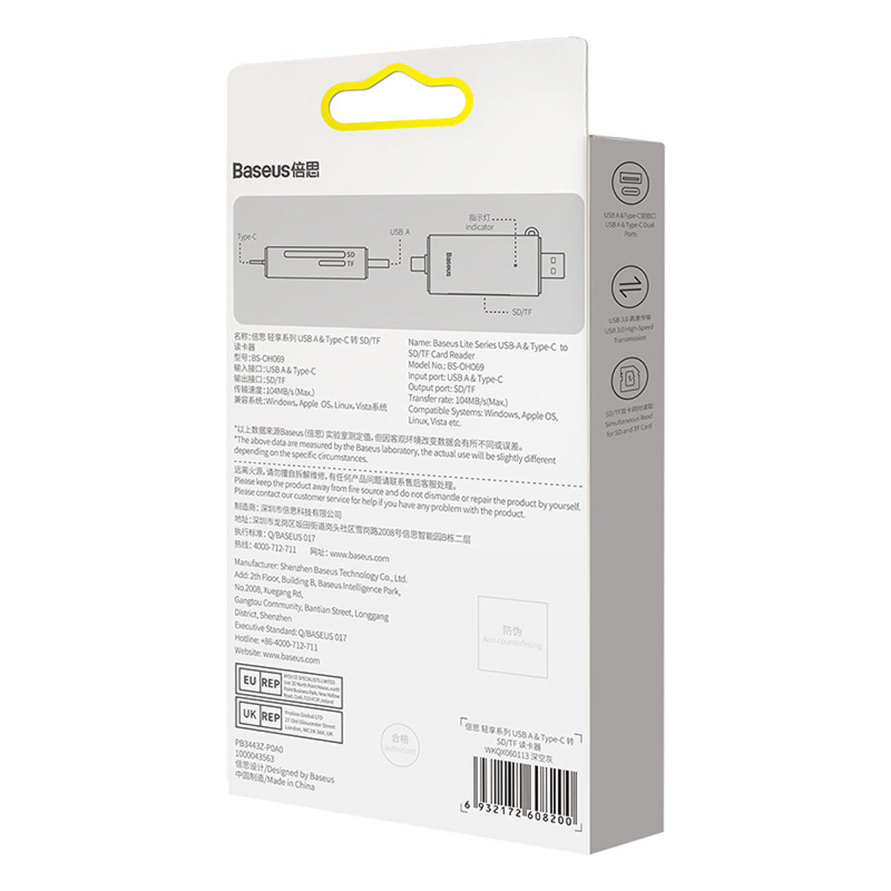 Baseus Lite Series Czytnik kart USB-A/USB-C 3.0 SD/TF