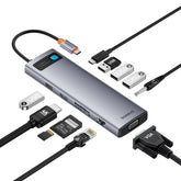 HUB 11w1 Baseus Metal Gleam Series USB-C do USB-C PD / 3x USB-A 3.0 / USB-A 2.0 / HDMI / VGA / AUX / RJ-45 / SD TF
