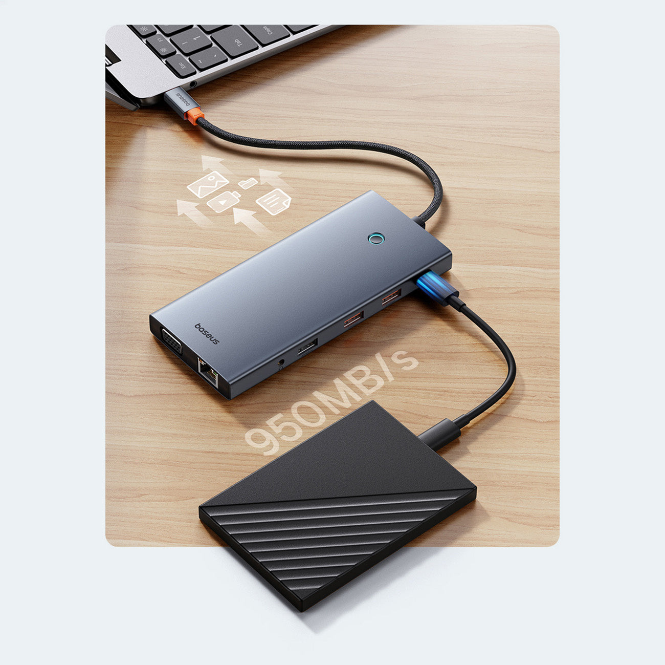 HUB Baseus PortalJoy Series 13w1 USB-C - 2x HDMI / DP / VGA / USB-A 3.1 / USB-C 3.1 / USB-A 2.0 / PD / RJ45 / SD / TF / AUX