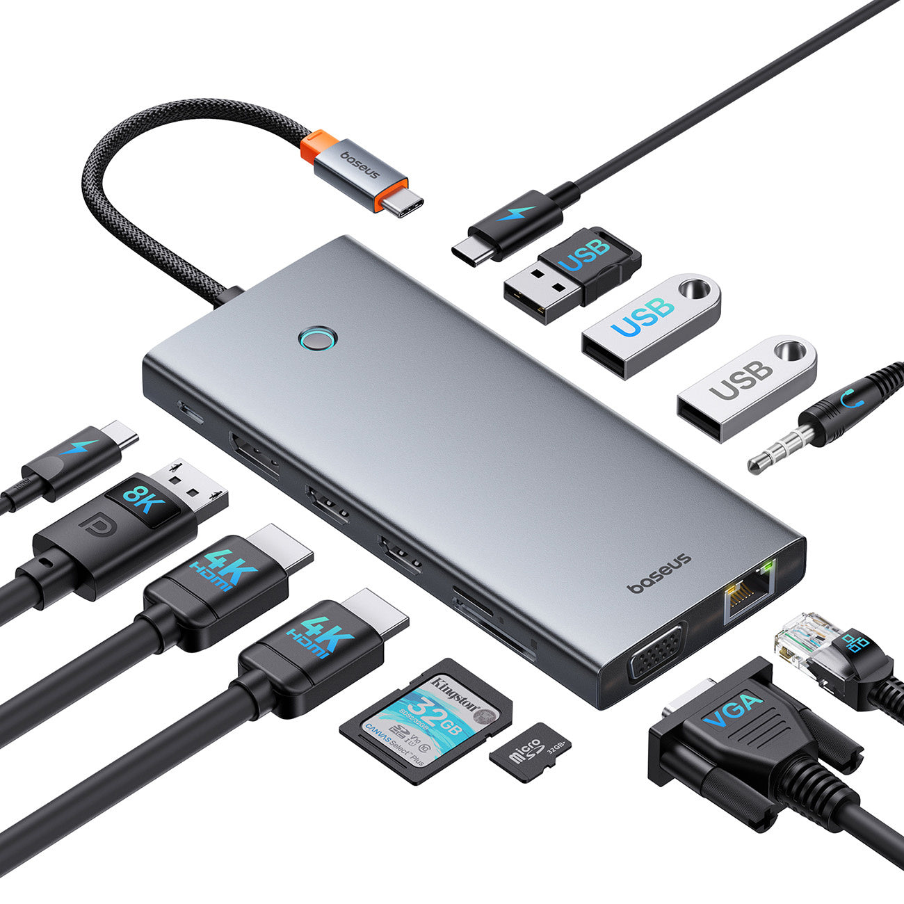 HUB Baseus PortalJoy Series 13w1 USB-C - 2x HDMI / DP / VGA / USB-A 3.1 / USB-C 3.1 / USB-A 2.0 / PD / RJ45 / SD / TF / AUX