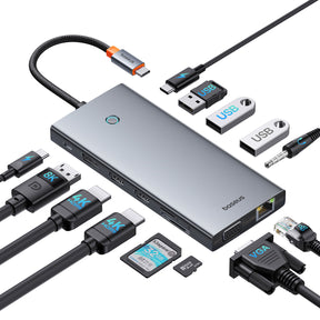 HUB Baseus PortalJoy Series 13w1 USB-C - 2x HDMI / DP / VGA / USB-A 3.1 / USB-C 3.1 / USB-A 2.0 / PD / RJ45 / SD / TF / AUX