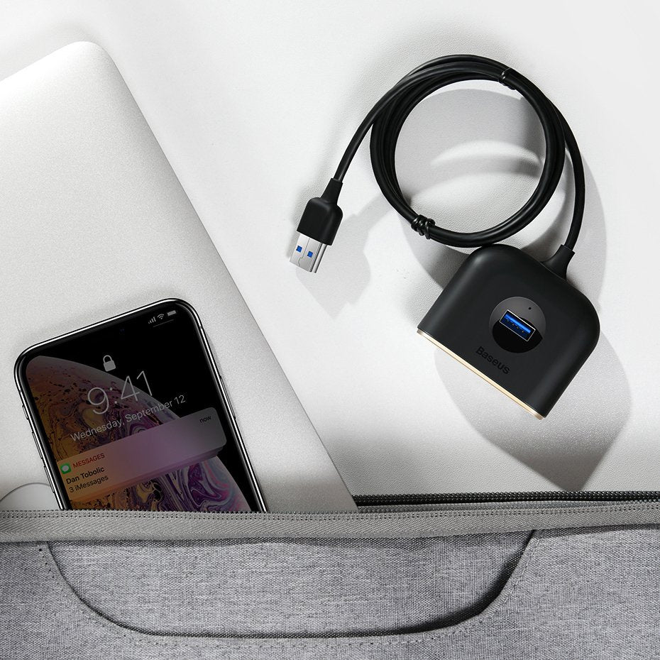 HUB Baseus Square USB-A do 1x USB-A 3.2 Gen 1 / 3x USB 2.0 z kablem 1m
