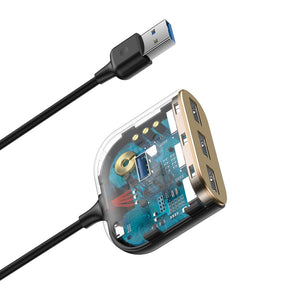 HUB Baseus Square USB-A do 1x USB-A 3.2 Gen 1 / 3x USB 2.0 z kablem 1m