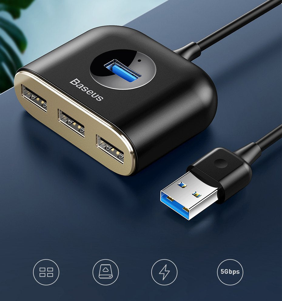 HUB Baseus Square USB-A do 1x USB-A 3.2 Gen 1 / 3x USB 2.0 z kablem 1m