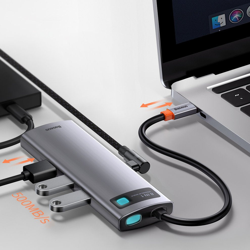 Hub Baseus Metal Gleam 8w1 USB-C - USB-C PD 100W HDMI 4K czytnik kart SD microSD USB-A 3.2 RJ45