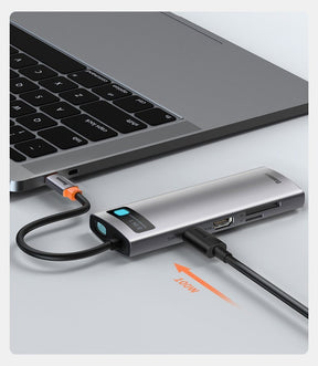 Hub Baseus Metal Gleam 8w1 USB-C - USB-C PD 100W HDMI 4K czytnik kart SD microSD USB-A 3.2 RJ45
