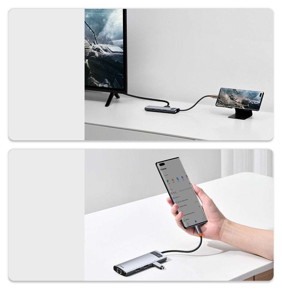 Hub Baseus Metal Gleam 8w1 USB-C - USB-C PD 100W HDMI 4K czytnik kart SD microSD USB-A 3.2 RJ45