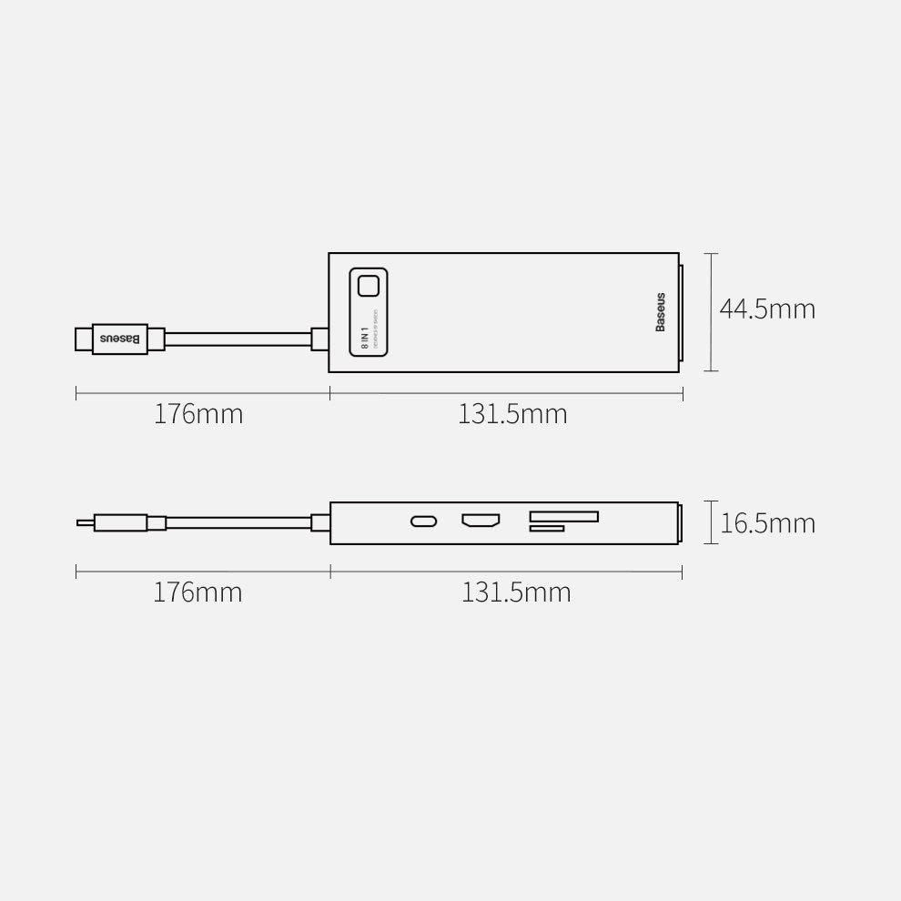 Hub Baseus Metal Gleam 8w1 USB-C - USB-C PD 100W HDMI 4K czytnik kart SD microSD USB-A 3.2 RJ45