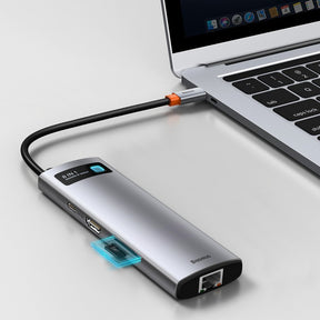 Hub Baseus Metal Gleam 8w1 USB-C - USB-C PD 100W HDMI 4K czytnik kart SD microSD USB-A 3.2 RJ45