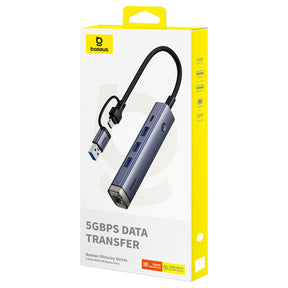 Hub Baseus UltraJoy Series 4 w 1 USB-A/USB-C do 3 x USB-A 3.0 + 1 x RJ45 + 1 x wejście USB-C 5V