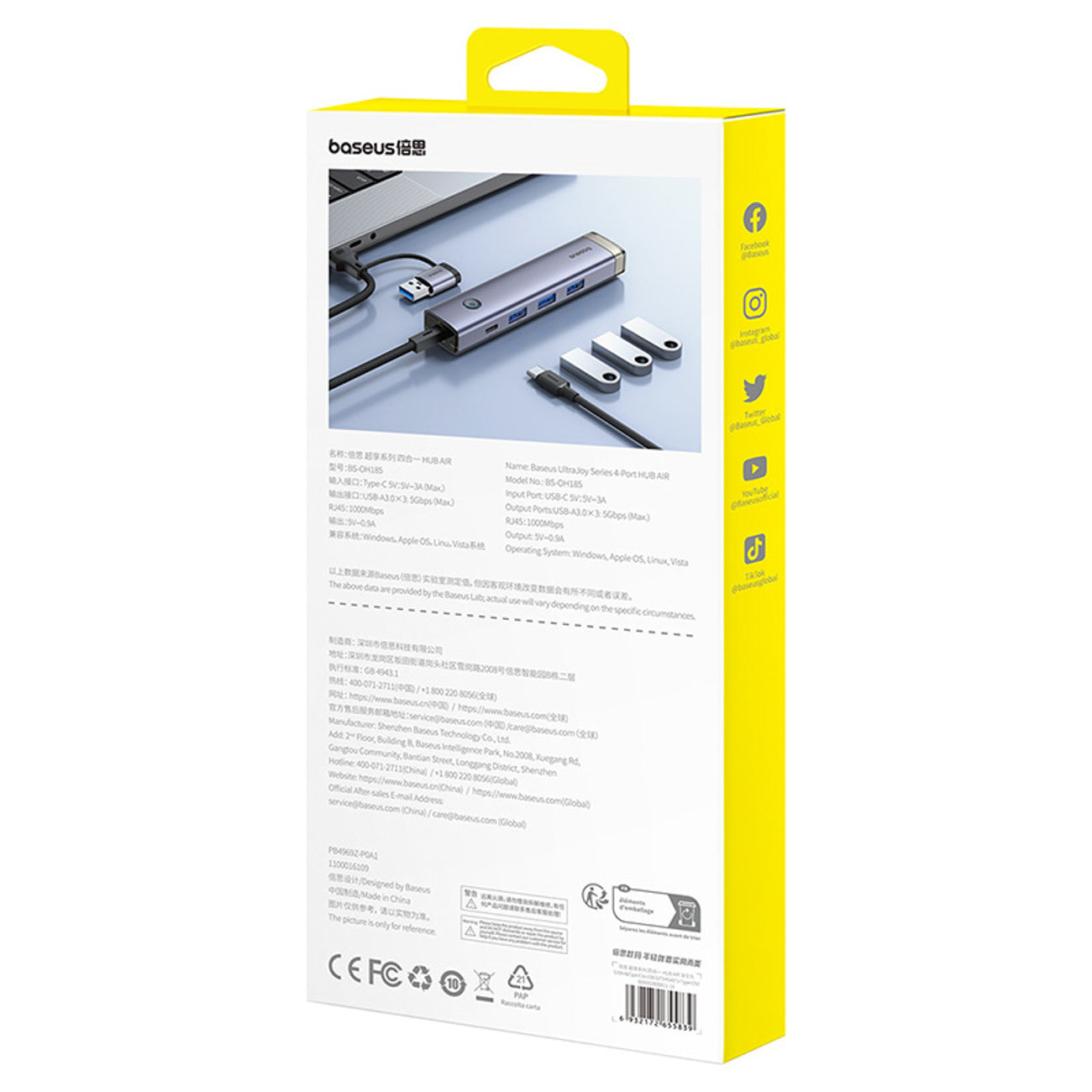 Hub Baseus UltraJoy Series 4 w 1 USB-A/USB-C do 3 x USB-A 3.0 + 1 x RJ45 + 1 x wejście USB-C 5V