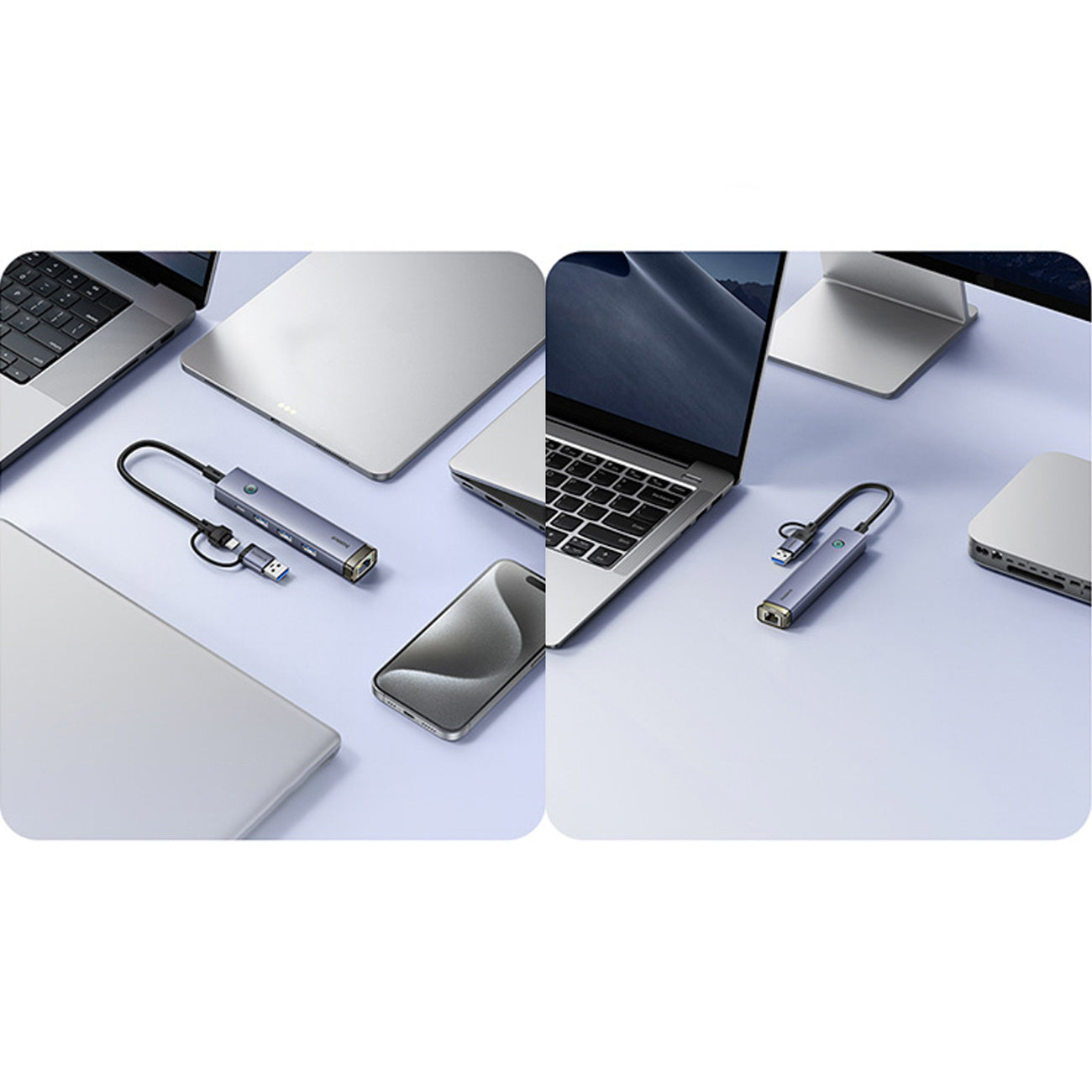 Hub Baseus UltraJoy Series 4 w 1 USB-A/USB-C do 3 x USB-A 3.0 + 1 x RJ45 + 1 x wejście USB-C 5V