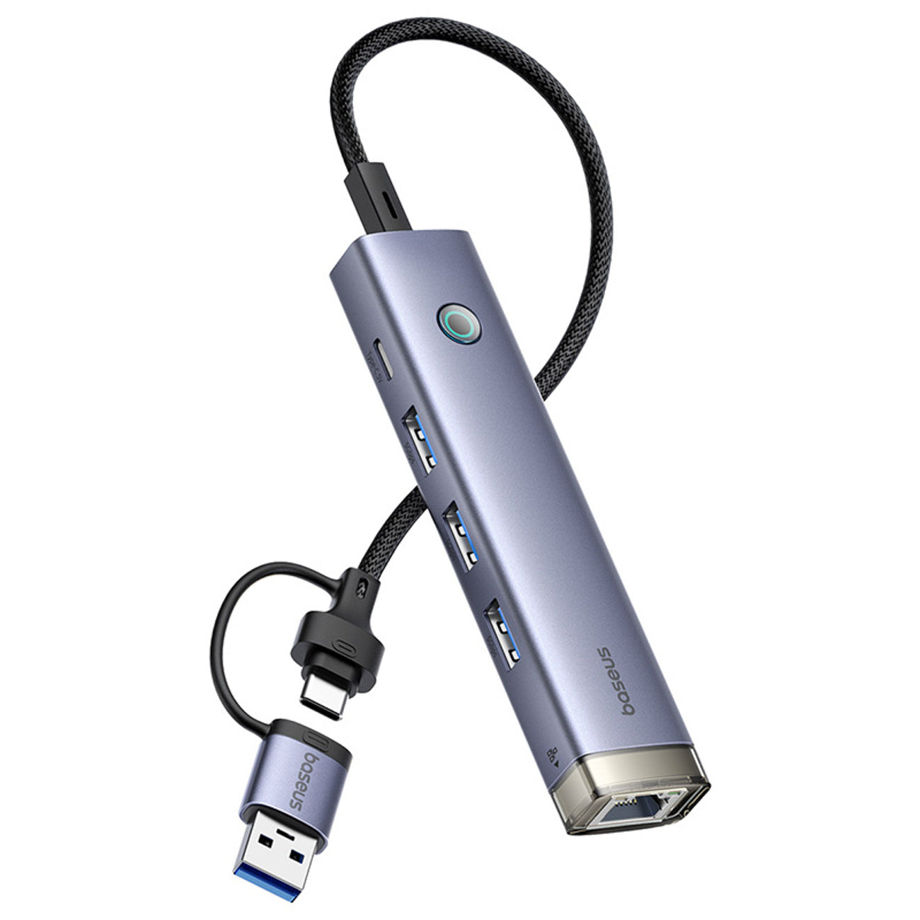 Hub Baseus UltraJoy Series 4 w 1 USB-A/USB-C do 3 x USB-A 3.0 + 1 x RJ45 + 1 x wejście USB-C 5V
