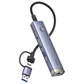 Hub Baseus UltraJoy Series 4 w 1 USB-A/USB-C do 3 x USB-A 3.0 + 1 x RJ45 + 1 x wejście USB-C 5V