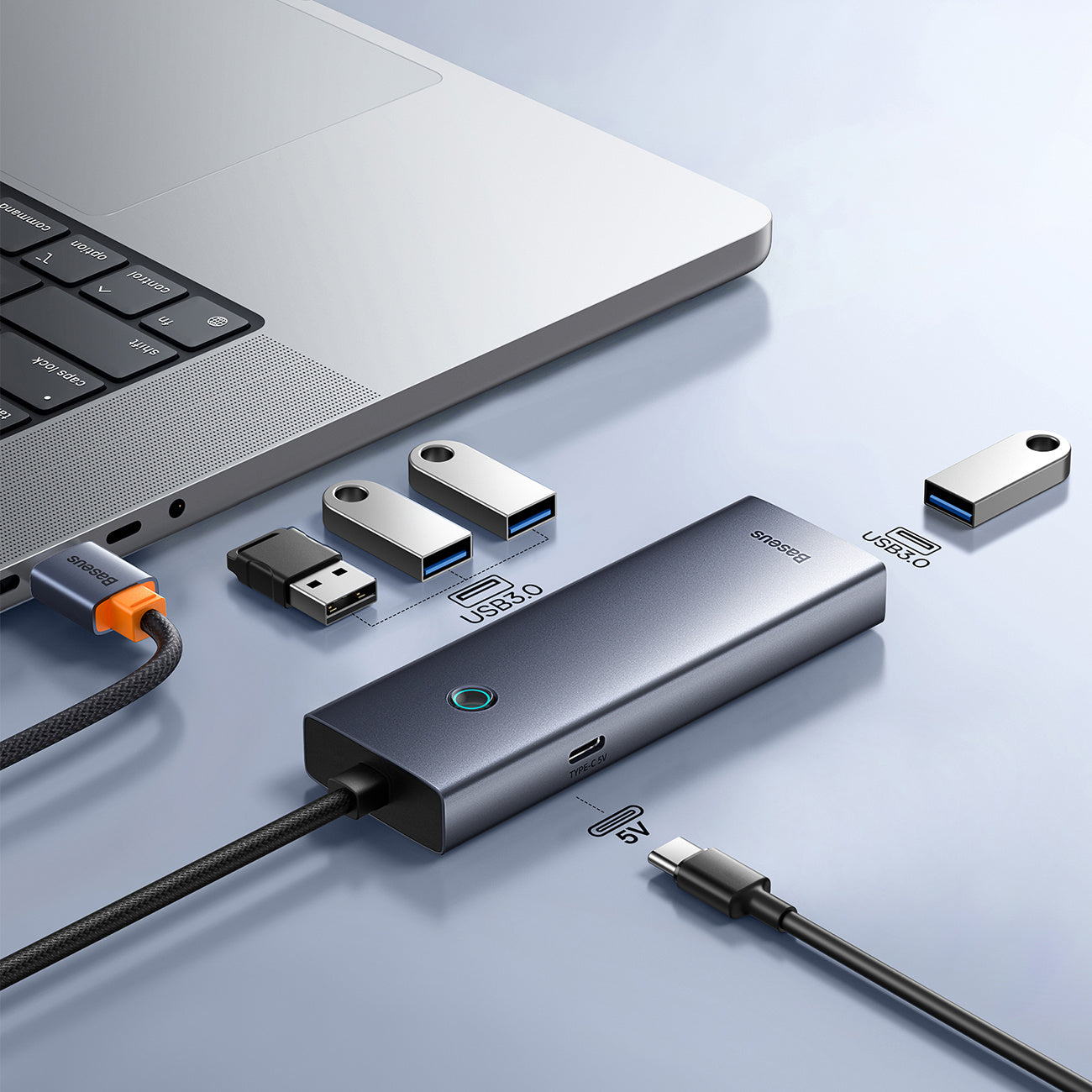 Hub USB-A Baseus UltraJoy Series 4xUSB-A 3.0 1xUSB-C 5V 50cm