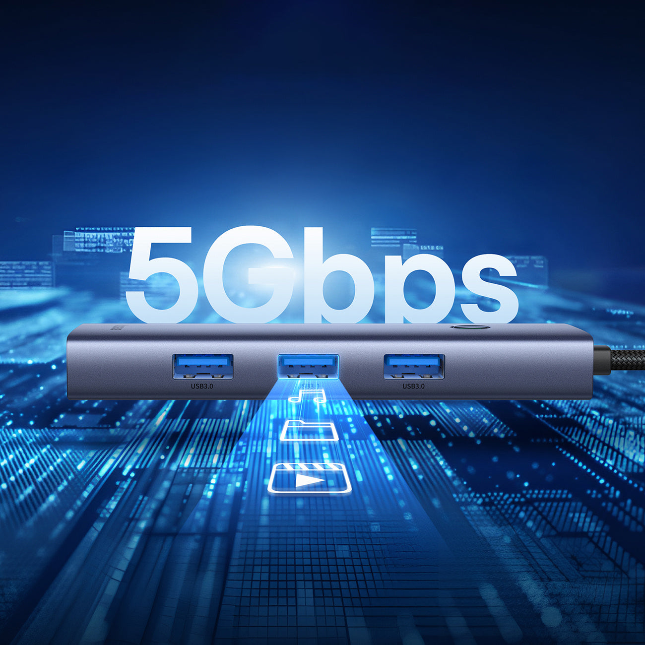 Hub USB-A Baseus UltraJoy Series 4xUSB-A 3.0 1xUSB-C 5V 50cm