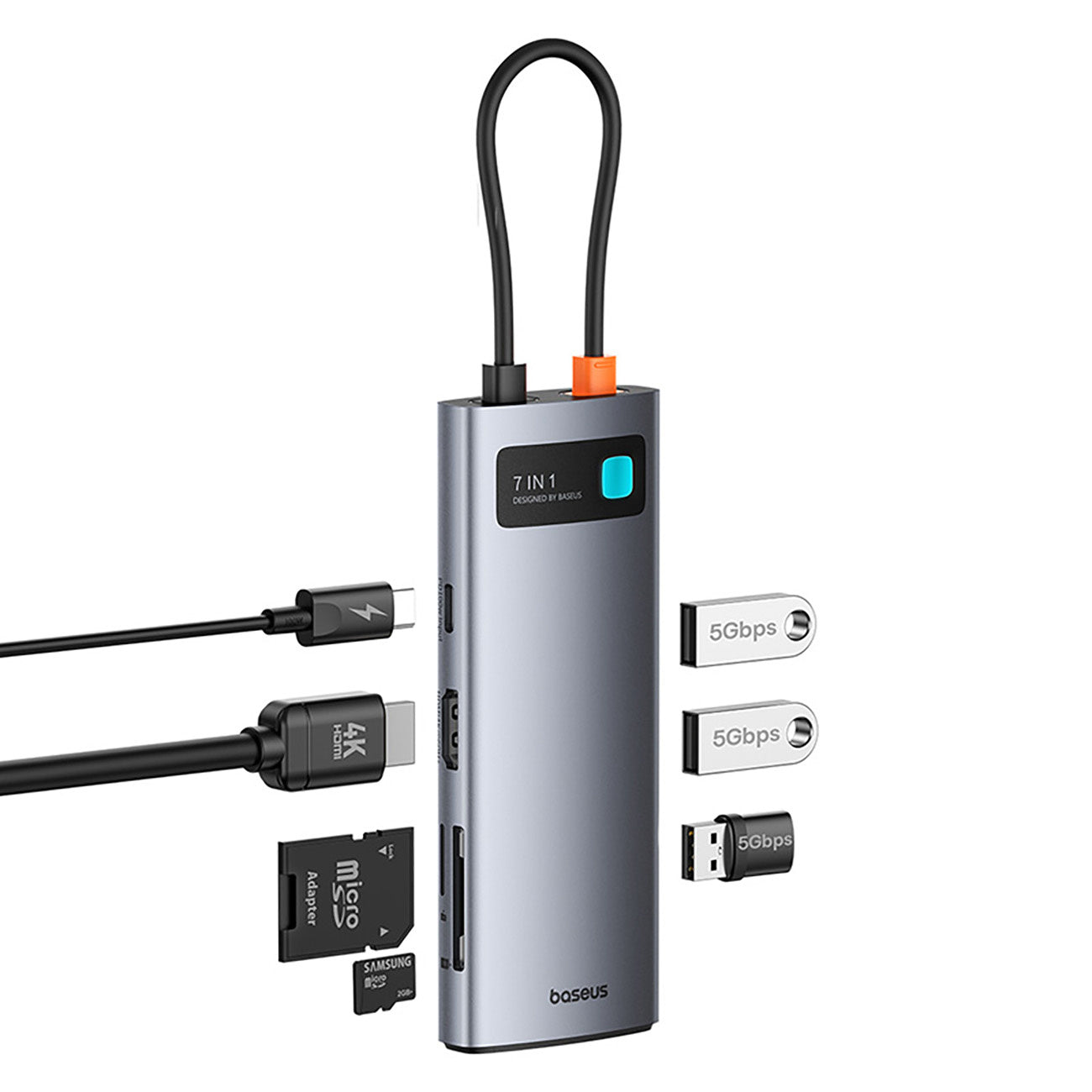 Hub USB-C Baseus Metal Gleam 7w1 HDMI 4K 60Hz / 3x USB 3.0 / USB-C PD / SD / microSD