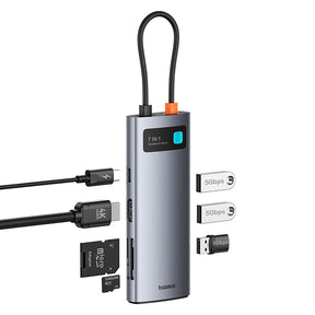 Hub USB-C Baseus Metal Gleam 7w1 HDMI 4K 60Hz / 3x USB 3.0 / USB-C PD / SD / microSD