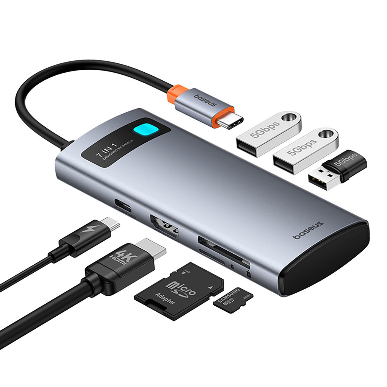 Hub USB-C Baseus Metal Gleam 7w1 HDMI 4K 60Hz / 3x USB 3.0 / USB-C PD / SD / microSD