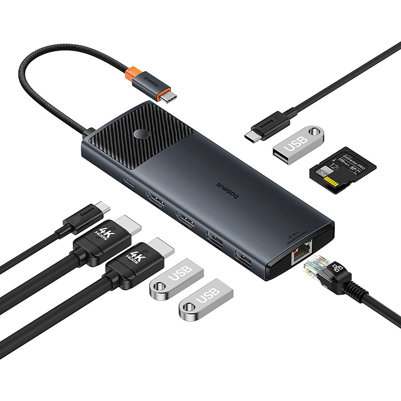 Baseus Metal Gleam II Hub USB-C 10w1 HDMI USB-A USB-C RJ45 SD/TF
