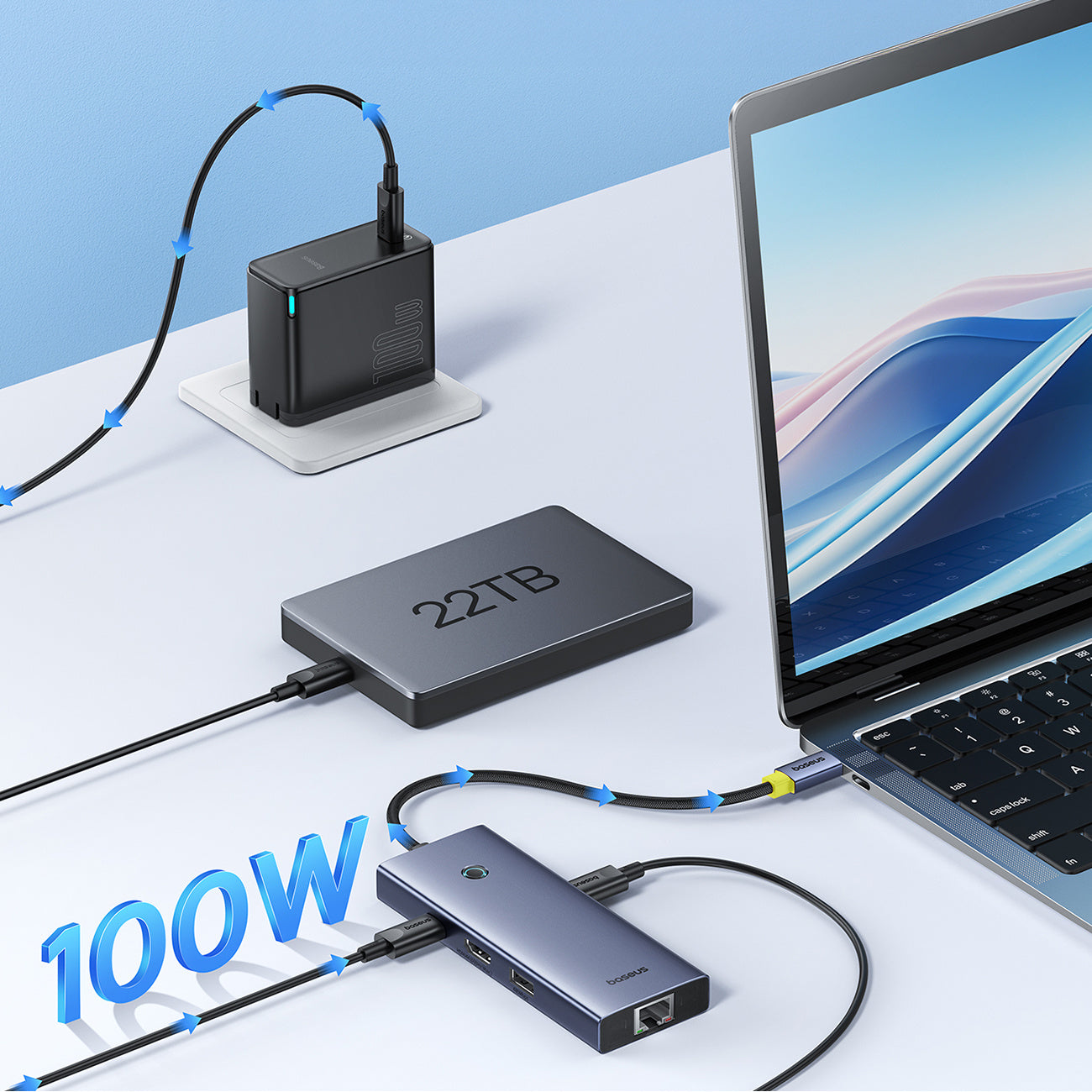Baseus UltraJoy Series Hub USB-C 7w1 HDMI 4K 60Hz USB-A 3.1 USB-C 3.1 PD RJ45