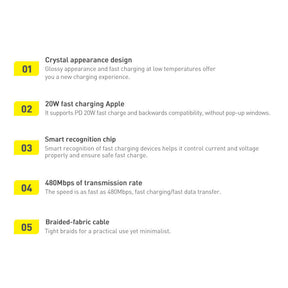 Baseus Crystal Shine Series Kabel USB-C – Lightning PD 20W 480Mb/s 2m