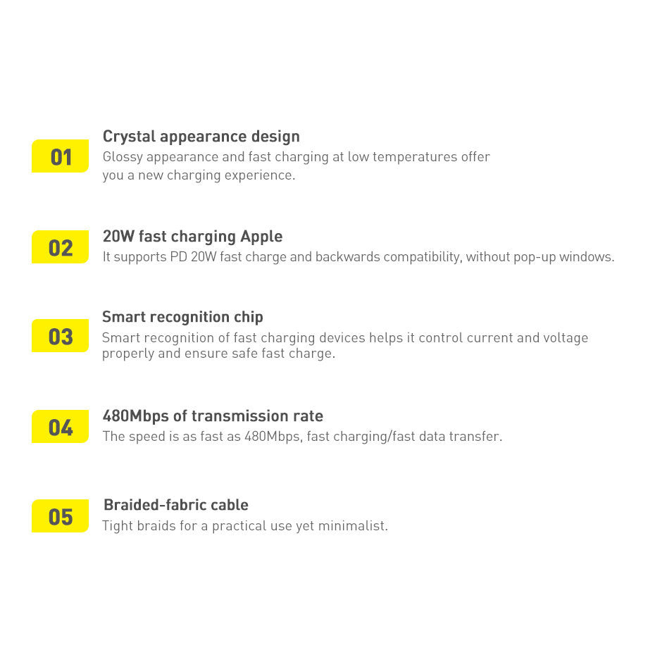 Baseus Crystal Shine Series Kabel USB-C – Lightning PD 20W 480Mb/s 2m