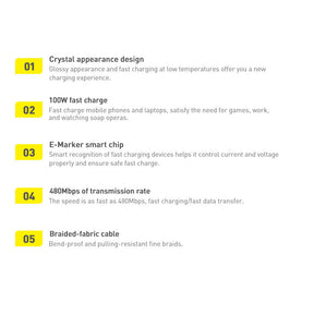 Baseus Crystal Shine Series Kabel USB-C - USB-C PD 100W 5A 480Mb/s 1,2m