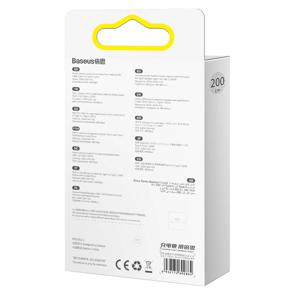 Baseus Crystal Shine Series Kabel USB-C – USB-C PD 100W 5A 480Mb/s 2m