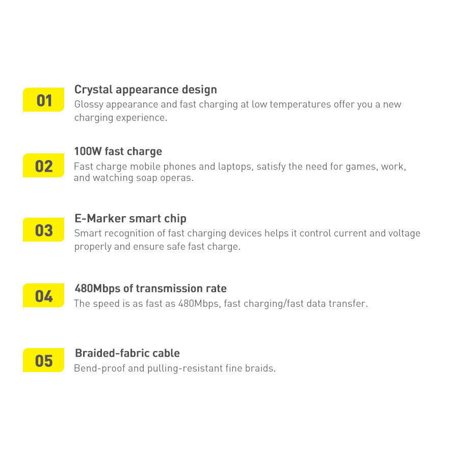 Baseus Crystal Shine Series Kabel USB-C – USB-C PD 100W 5A 480Mb/s 2m