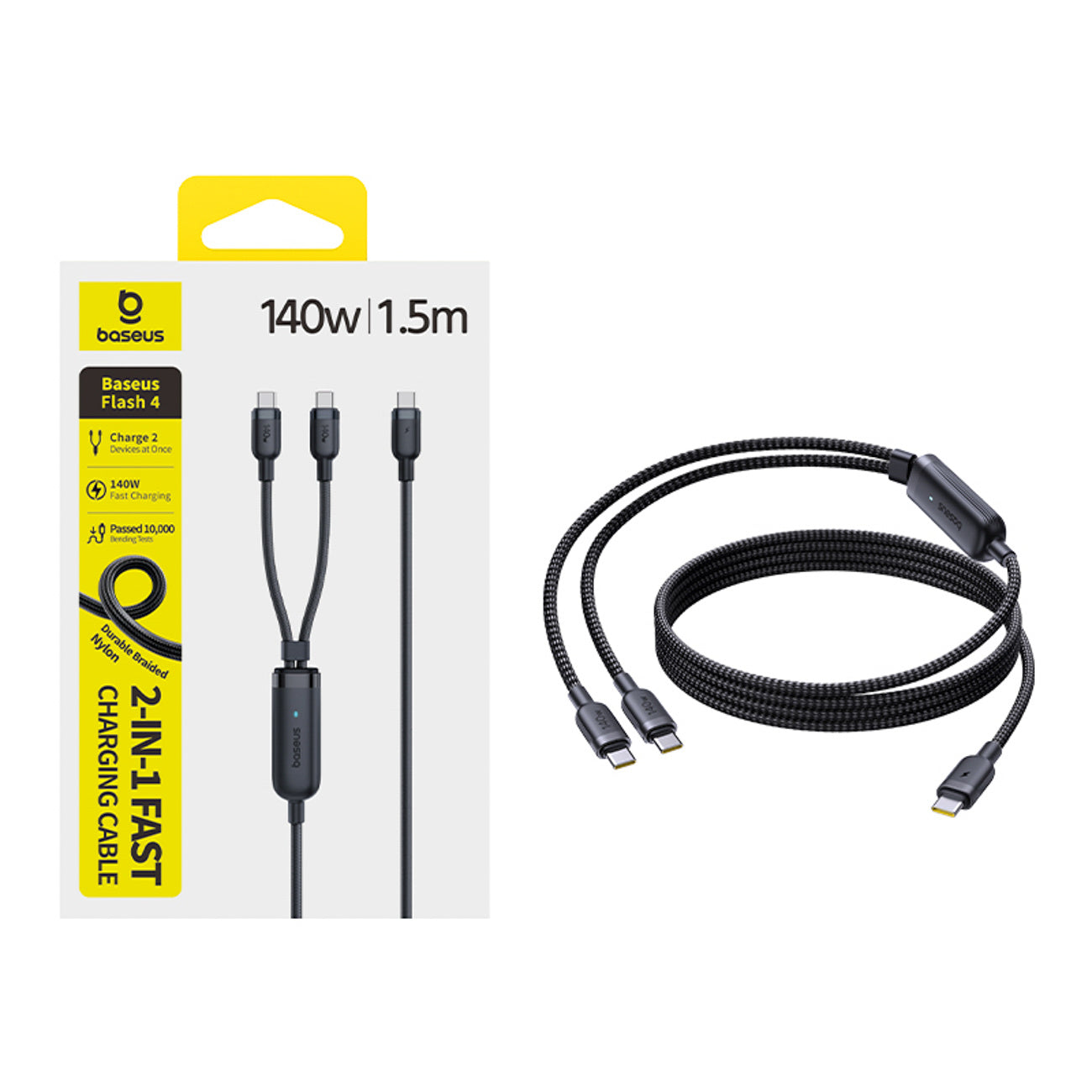 Kabel Baseus Flash 4 140W 2w1 USB-C do USB-C + USB-C 1.5 m