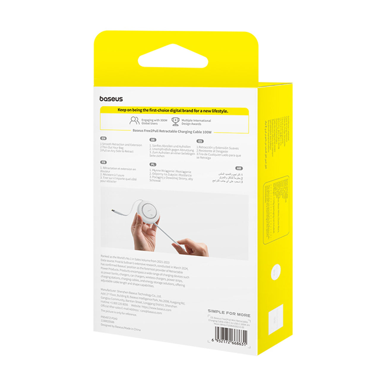 Baseus Free2Pull Mini Kabel zwijany USB-C - USB-C 100W 2m