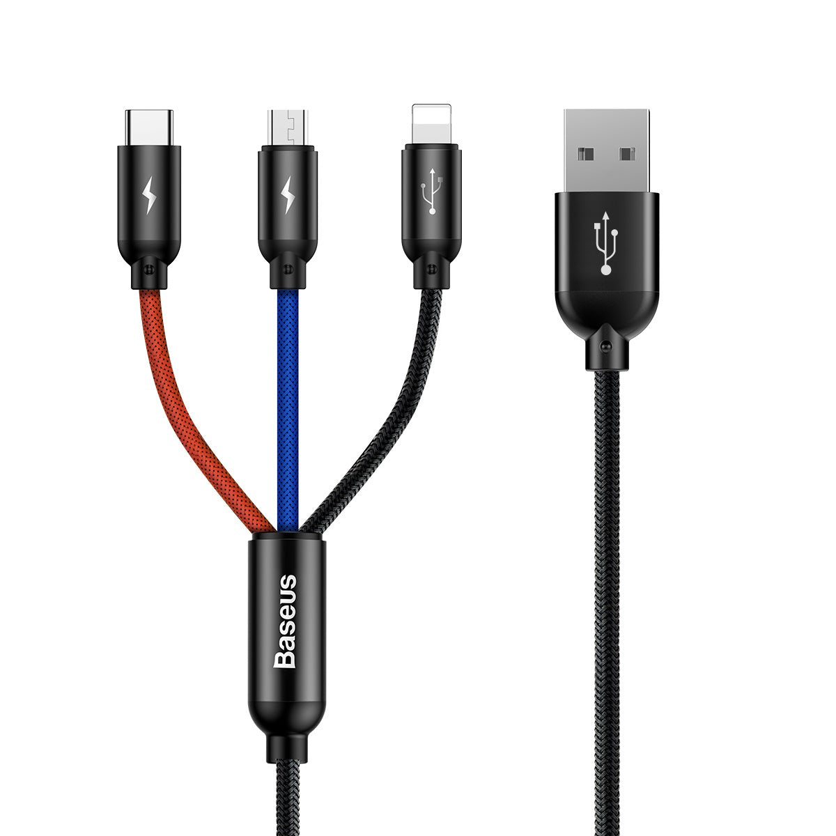 Kabel Baseus Three Primary Colors 3w1 USB-A - micro USB / Lightning / USB-C 3.5A 0,3 m
