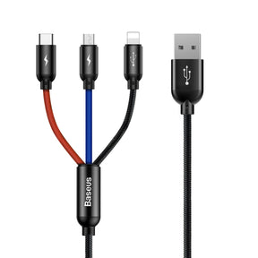 Kabel Baseus Three Primary Colors 3w1 USB-A - micro USB / Lightning / USB-C 3.5A 0,3 m