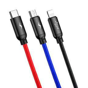 Kabel Baseus Three Primary Colors 3w1 USB-A - micro USB / Lightning / USB-C 3.5A 0,3 m
