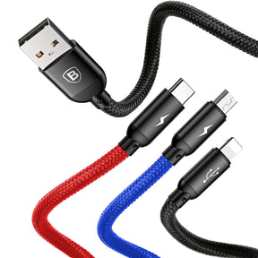 Kabel Baseus Three Primary Colors 3w1 USB-A - micro USB / Lightning / USB-C 3.5A 0,3 m
