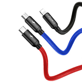 Kabel Baseus Three Primary Colors 3w1 USB-A - micro USB / Lightning / USB-C 3.5A 0,3 m