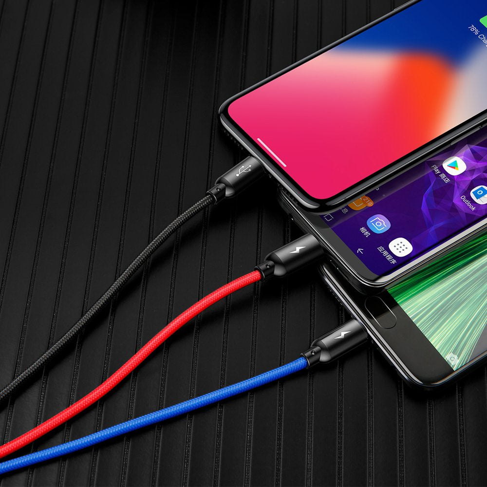 Baseus Three Primary Colors Kabel 3w1 USB-A - micro USB / Lightning / USB-C 3.5A 1,2 m